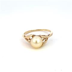 10K Yellow Gold Synthetic Pearl Lady's Stone Ring 1.95g Size:6.25